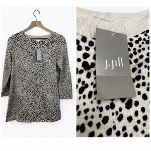 J.Jill Animal Print Sweater Cotton Blend Lightweight Tan Tunic Top NWT Sz XS